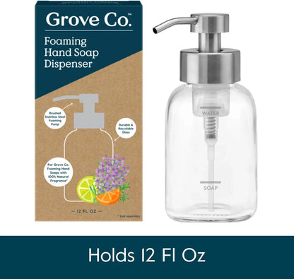 Grove Co. Glass Foaming Hand Soap Dispenser with Stainless Steel Pump, 12oz