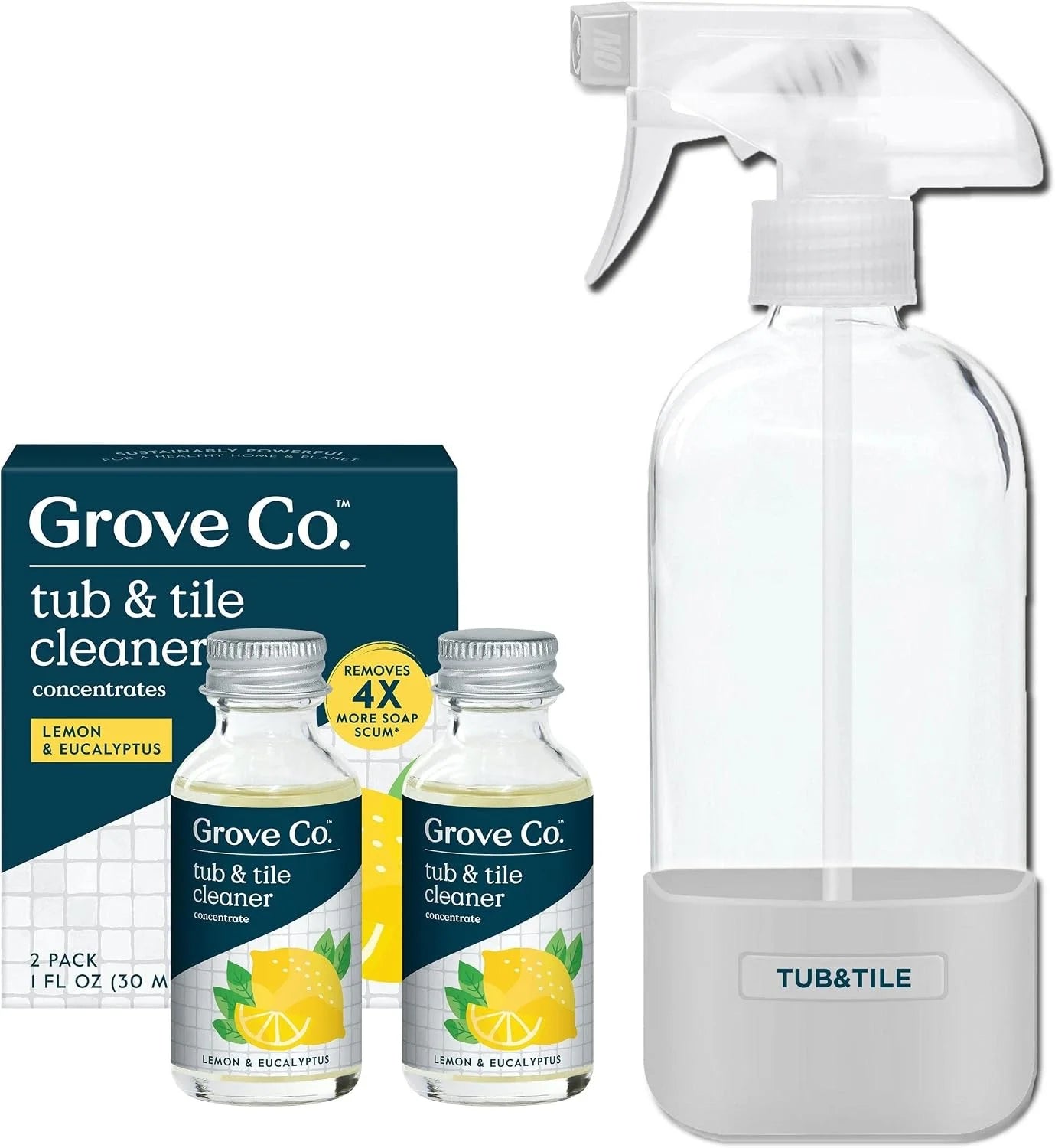 Grove Co. Tub and Tile Cleaner, 6 x 1 fl oz Refills, Lemon & Eucalyptus