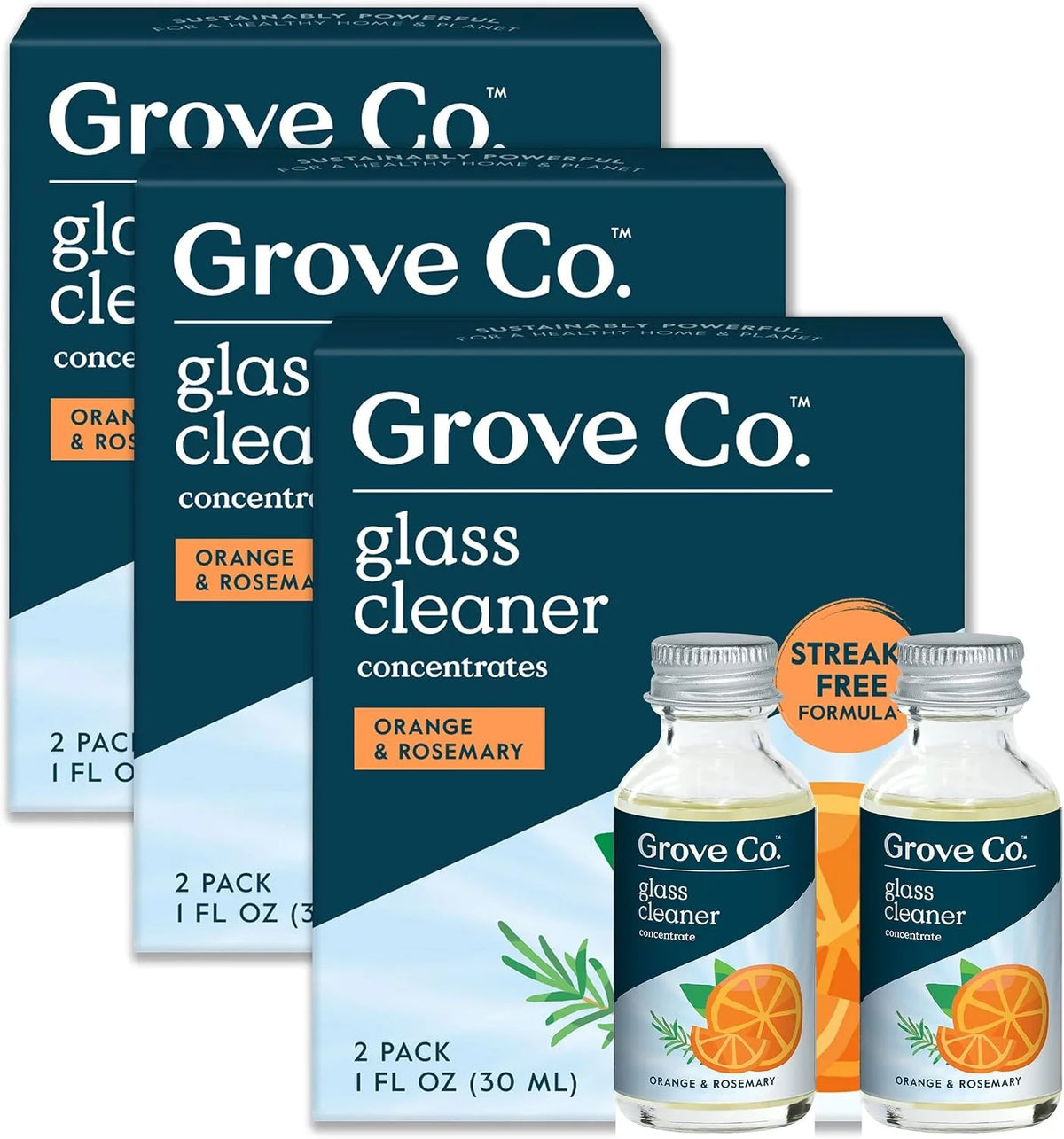 Grove Co. Glass Cleaner Concentrate, 2 x 1fl oz Refills, Sea Spray