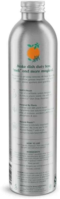 Grove Co. Dish Soap, 3 x 16 fl oz Refills + Refillable Glass Dispenser