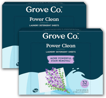 Grove Co. Laundry Detergent Sheets, 2 Pack, 64 Loads, Unscented