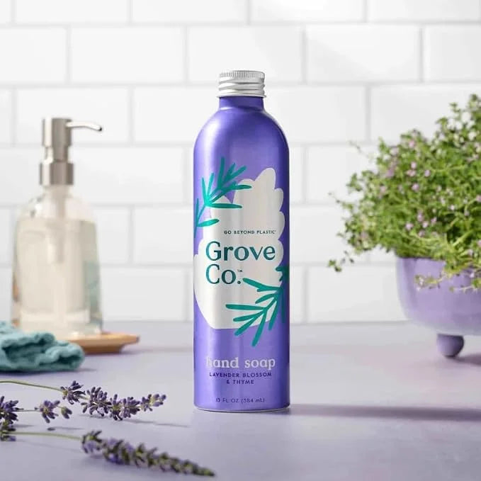 Grove Co. Gel Hand Soap (24oz) + Glass Dispenser, Lavender Blossom & Thyme