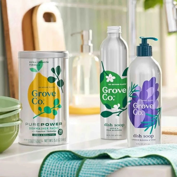 Grove Co. Dish Soap, 3 x 16 fl oz Refills + Refillable Glass Dispenser