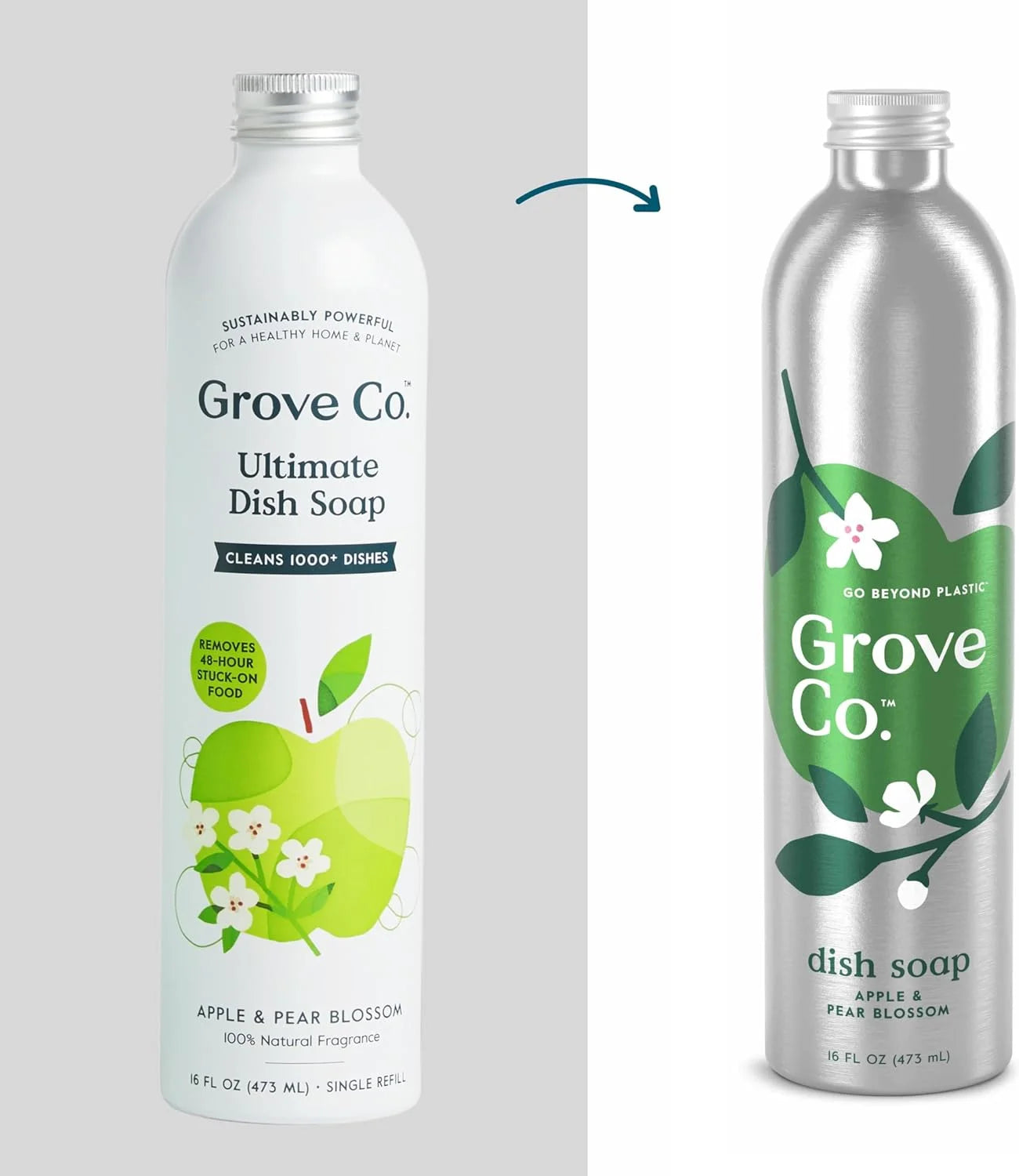 Grove Co. Dish Soap, 3 x 16 fl oz Refills + Refillable Glass Dispenser