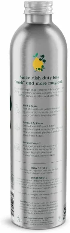 Grove Co. Dish Soap, 3 x 16 fl oz Refills + Refillable Glass Dispenser
